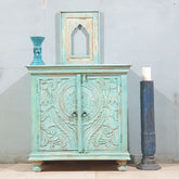 Indian Style Carved Solid Wood Cabinet Buffet Turquoise